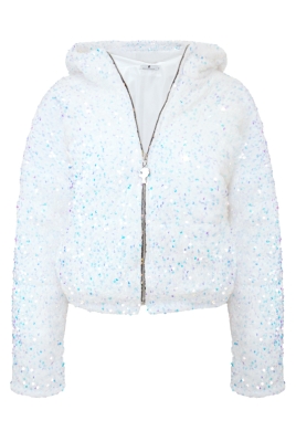 Бомбер - пуховик (куртка) "Гретэль" белый, пайетки мультицвет