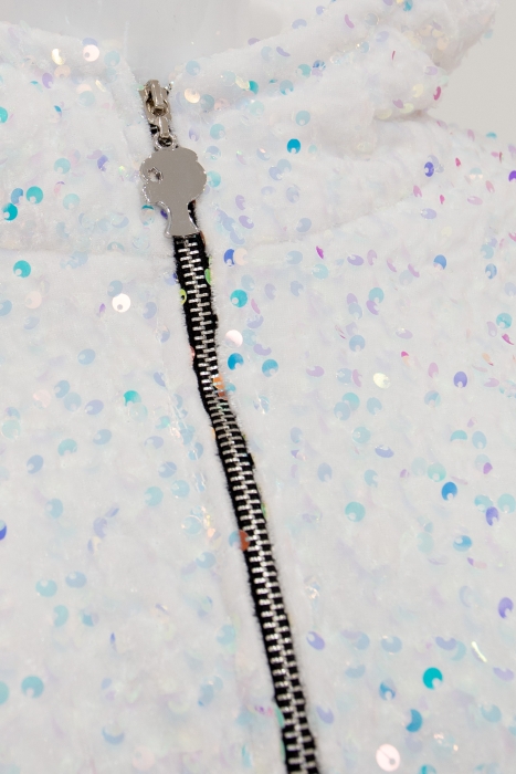 Бомбер - пуховик (куртка) "Гретэль" белый, пайетки мультицвет