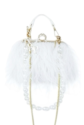 Сумка - клатч "Перья" белый (перья страуса)