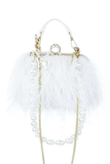Сумка - клатч "Перья" белый (перья страуса)
