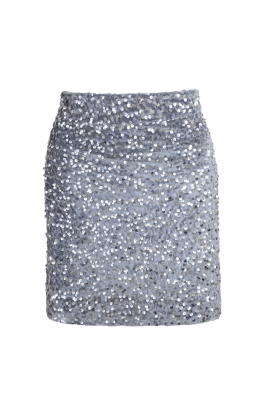 Юбка "Силия" серая, бархат, серебристые пайетки, мини (40 см)