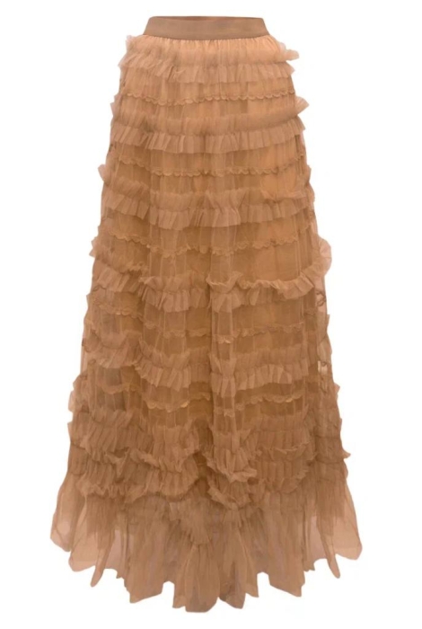 Юбка-пачка "Амелия" бежевая, с воланами и кружевом, фатин (100 см)