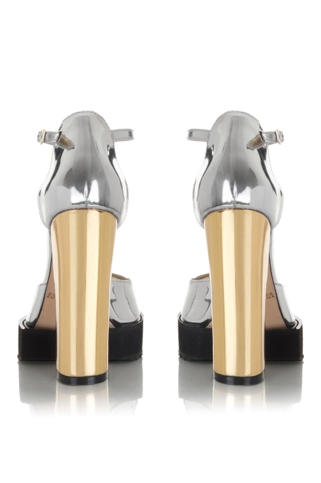 Босоножки "Альба" лак серебристые, каблук золотистый