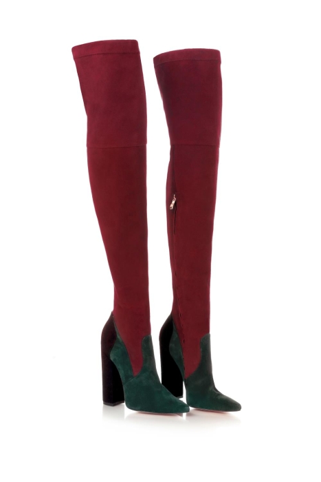 Ботфорты замша бордовые с изумрудным, комбинированные