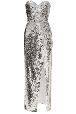 Платье "Ариэль" серебристое, пайетки, макси