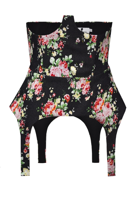 Пояс-корсет "Эвет" черный, принт розы, джинса