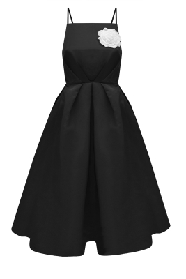 Платье "Сесилия" черное, пышное, на бретелях + брошь роза