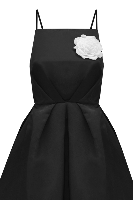 Платье "Сесилия" черное, пышное, на бретелях + брошь роза
