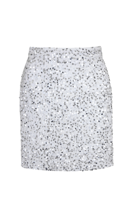 Юбка "Силия" белая, бархат, серебристые пайетки, мини (40 см)