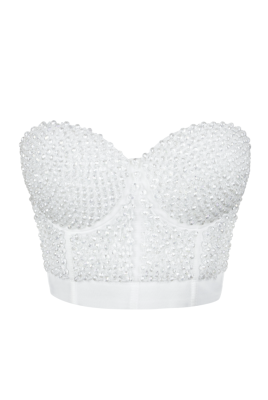 Топ - корсет "Бенита" белый, с прозрачными бусинами
