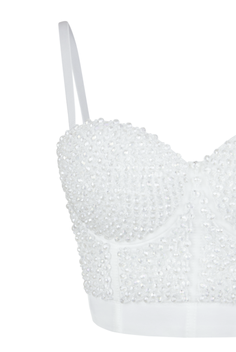 Топ - корсет "Бенита" белый, с прозрачными бусинами