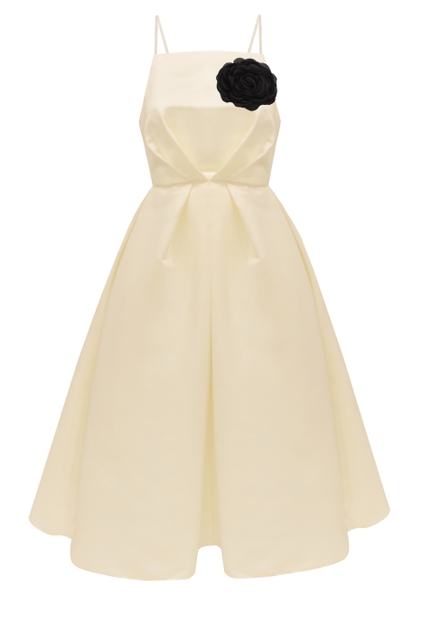 Платье "Сесилия" молочное, пышное, на бретелях + брошь роза