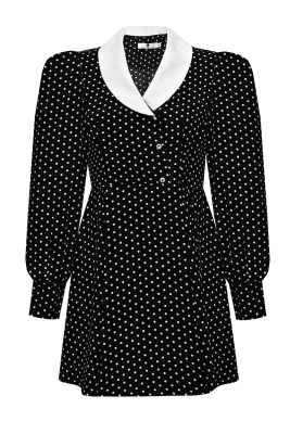 Платье "Амира" черное, белый горох, белый воротник, мини