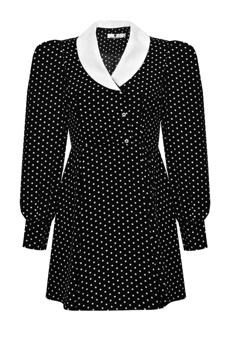 Платье "Амира" черное, белый горох, белый воротник, мини