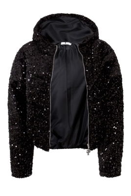 Бомбер - пуховик (куртка) "Гретэль" черный, черные пайетки