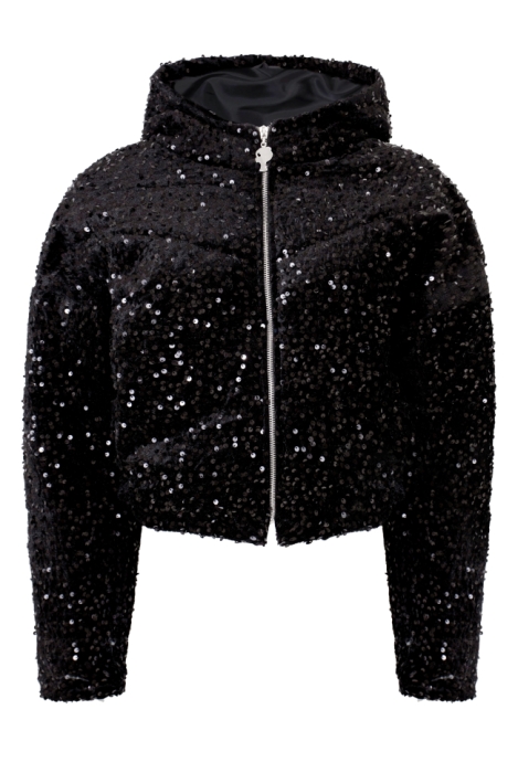 Бомбер - пуховик (куртка) "Гретэль" черный, черные пайетки