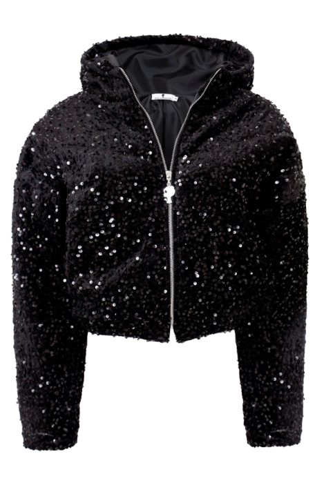 Бомбер - пуховик (куртка) "Гретэль" черный, черные пайетки