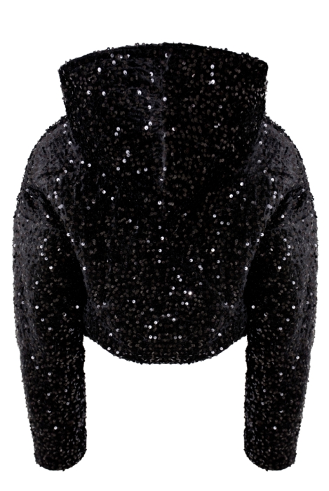 Бомбер - пуховик (куртка) "Гретэль" черный, черные пайетки