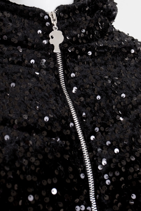 Бомбер - пуховик (куртка) "Гретэль" черный, черные пайетки