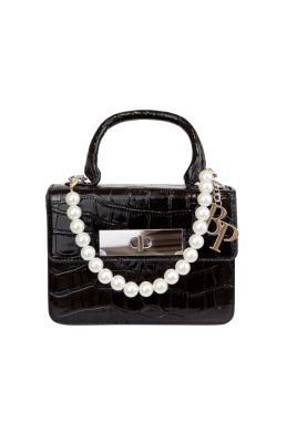 Сумка "Эстель" черная, эко-кожа (лак), имитация кожи крокодила