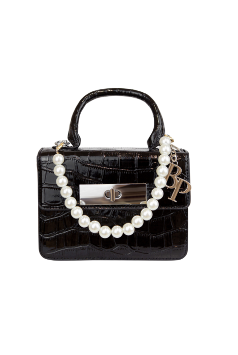 Сумка "Эстель" черная, эко-кожа (лак), имитация кожи крокодила