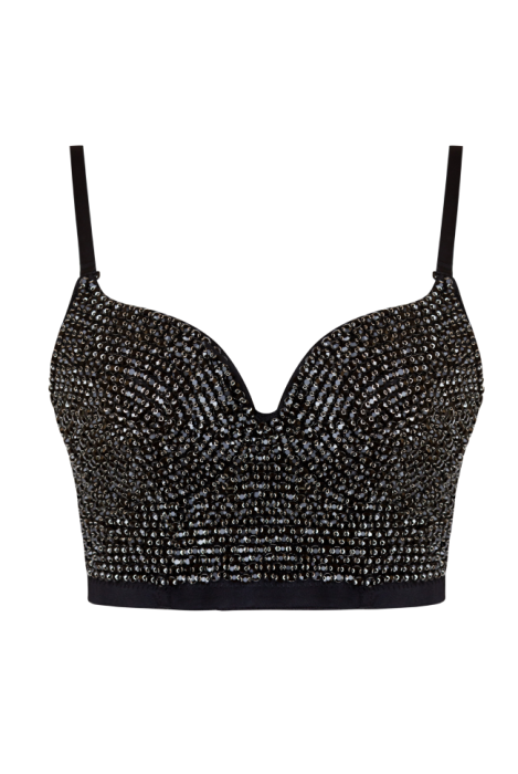 Топ - корсет "Жаннет" черный, с черными стразами