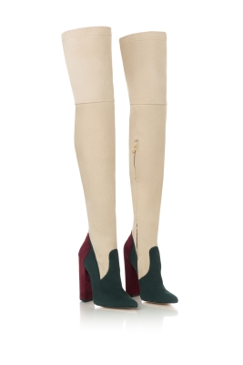Ботфорты замша бежевые, изумруд с бордо, комбинированные