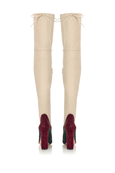 Ботфорты замша бежевые, изумруд с бордо, комбинированные