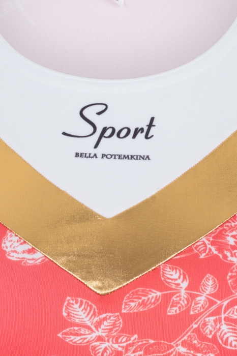 Топ "Фит" красный, молочный принт с золотом