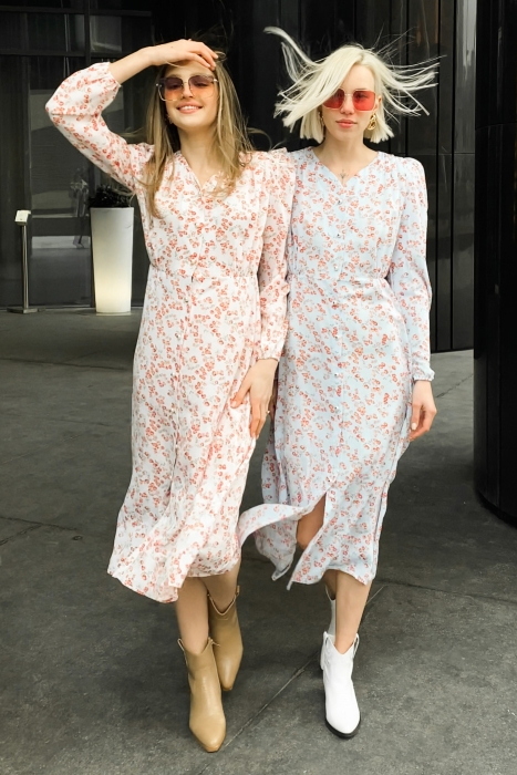 Платье - халат "Ирэн" голубое, цветочный принт