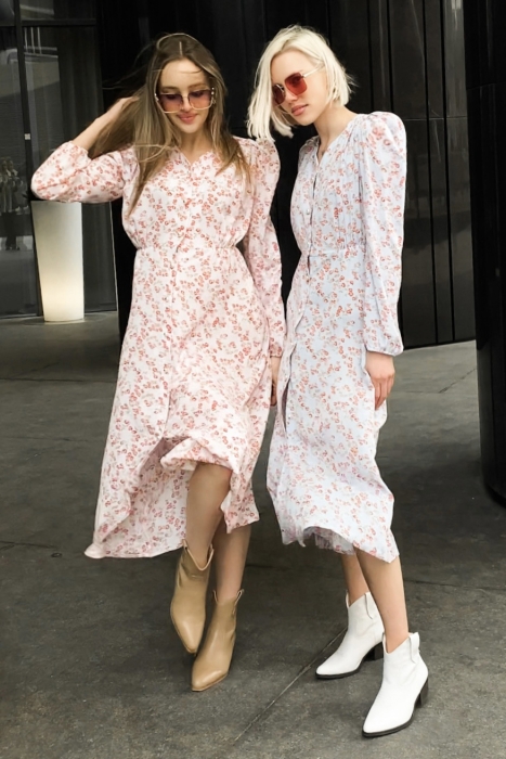 Платье - халат "Ирэн" голубое, цветочный принт