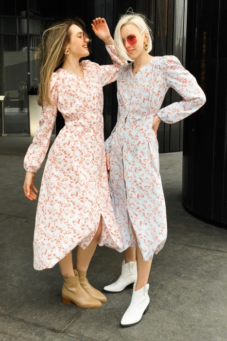 Платье - халат "Ирэн" голубое, цветочный принт