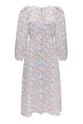 Платье - халат "Ирэн" голубое, цветочный принт