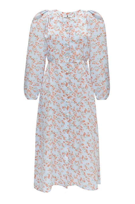 Платье - халат "Ирэн" голубое, цветочный принт