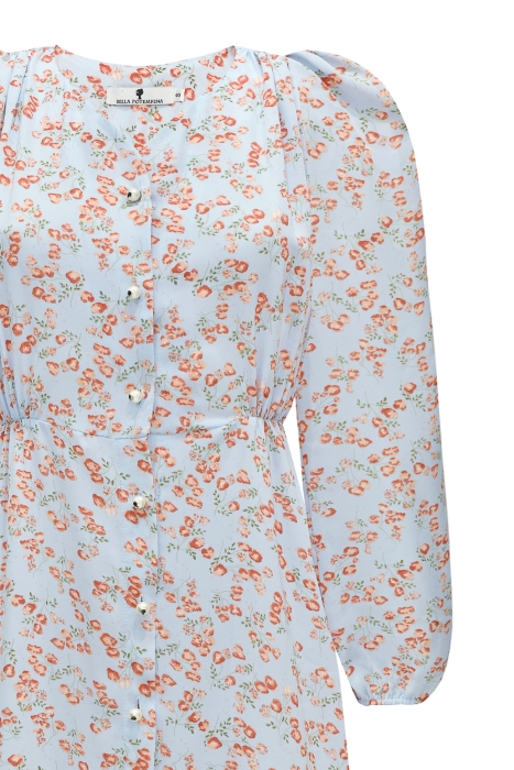 Платье - халат "Ирэн" голубое, цветочный принт