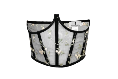 Корсет - пояс черный, кружево, с вышивкой "цветы", на завязках