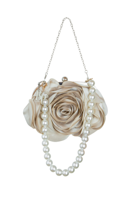 Сумка - ридикюль "Роза" бежевый, атлас (шелк)