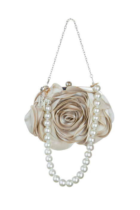 Сумка - ридикюль "Роза" бежевый, атлас (шелк)