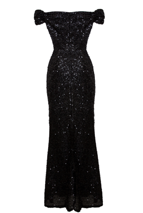 Платье "Оноре" макси, чёрное, пайетки + шлейф