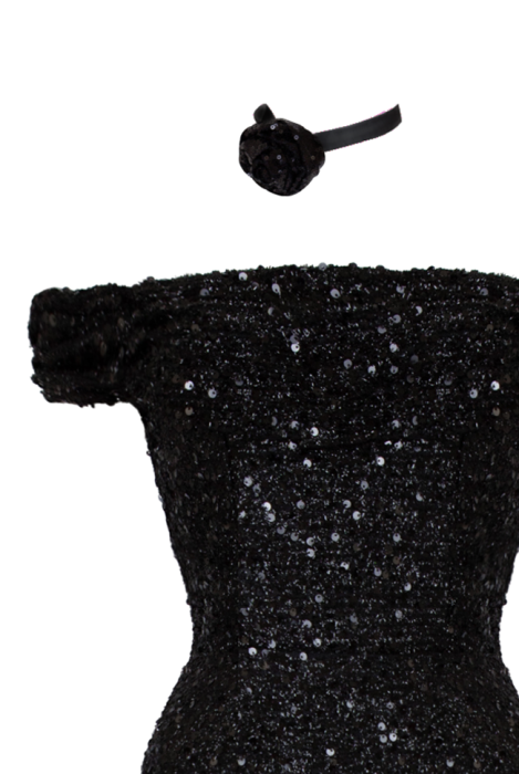 Платье "Оноре" макси, чёрное, пайетки + шлейф