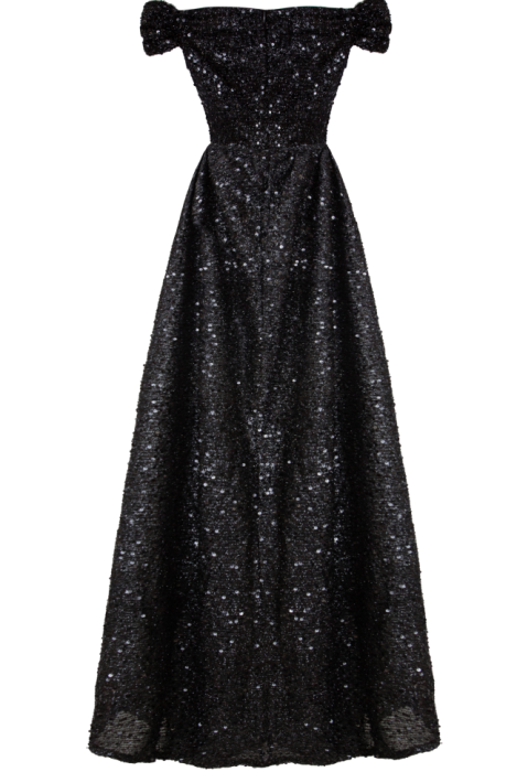 Платье "Оноре" макси, чёрное, пайетки + шлейф