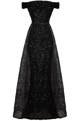 Платье "Оноре" макси, чёрное, пайетки + шлейф