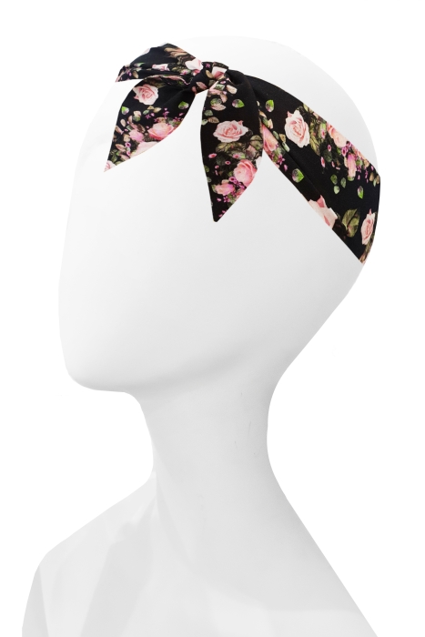 Повязка на голову "Дизи" черная, цветочный принт