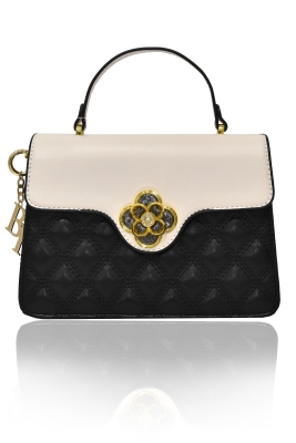 Сумка черная с белым, комбинированная, стеганая, эко-кожа