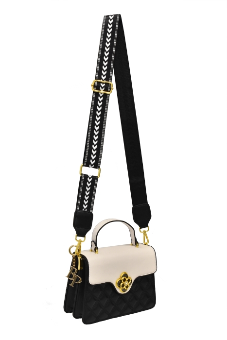 Сумка черная с белым, комбинированная, стеганая, эко-кожа