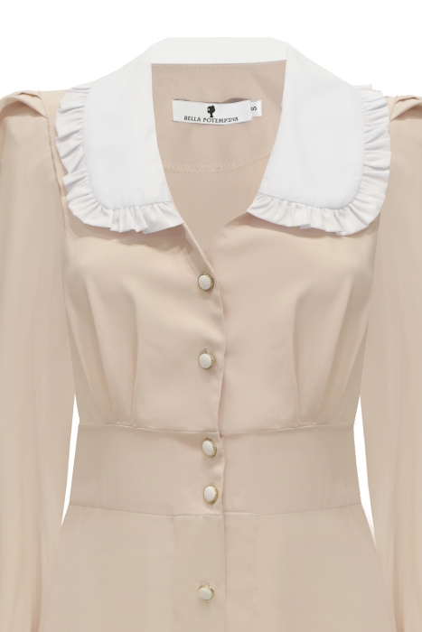 Платье "Брайна" нюдовое, белый воротник и манжеты, миди