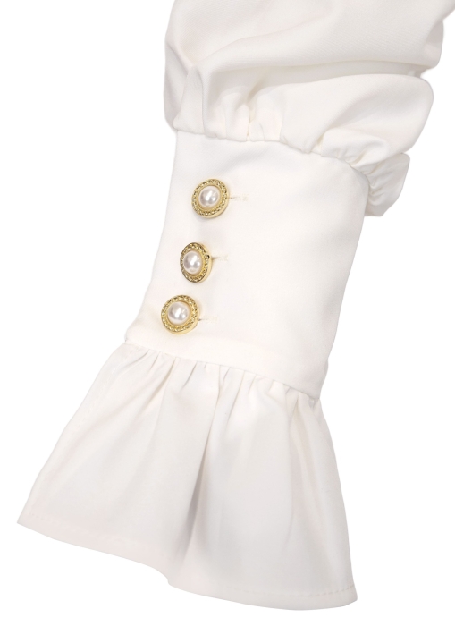 Платье "Лоренсия" белое, с манжетами, декорировано пуговицами, миди