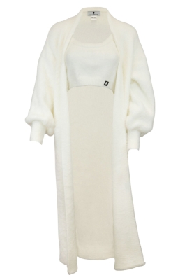 Комплект "Лари" молочный, пушистый, кардиган + топ