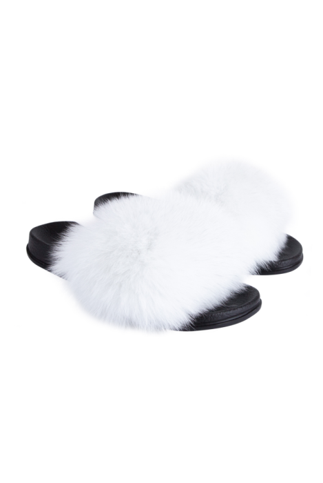 Сланцы - тапки (шлёпки) черные, белый мех