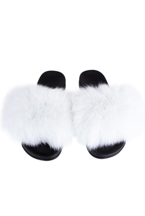 Сланцы - тапки (шлёпки) черные, белый мех